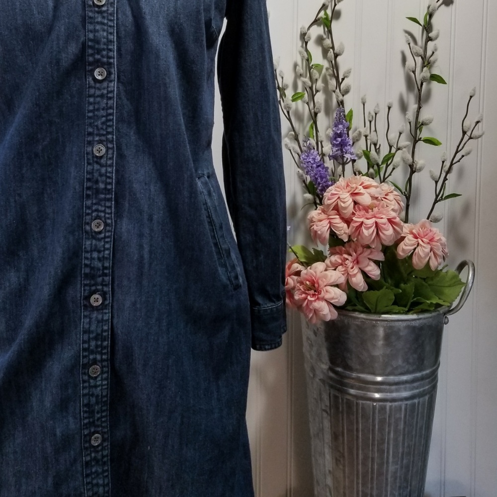 [Talbots] Dark Chambray Denim Shift Button Dress - image 2